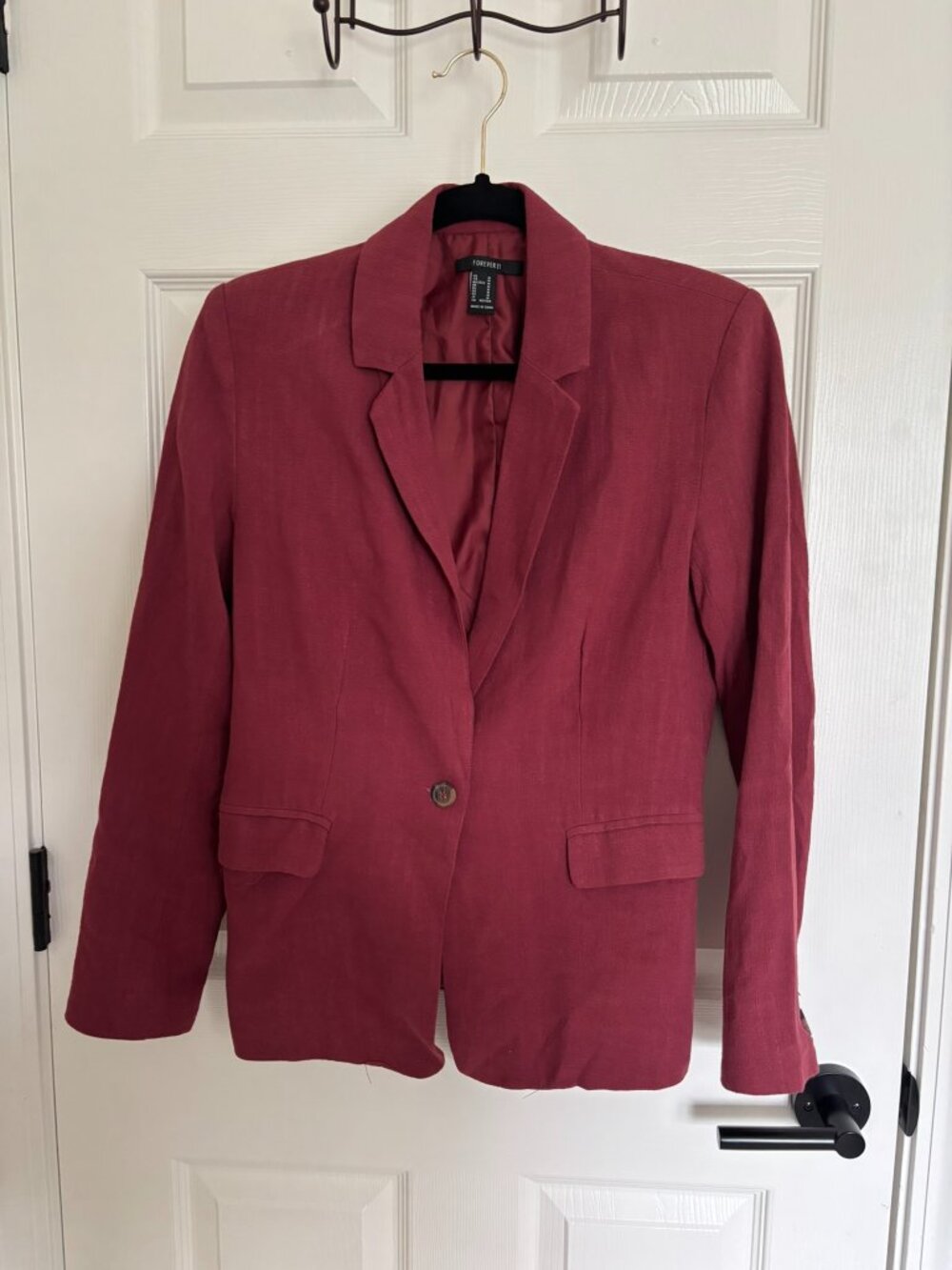 Forever21 Red Blazer US M Work Business Casual Jacket Cardigan Burgundy Wine